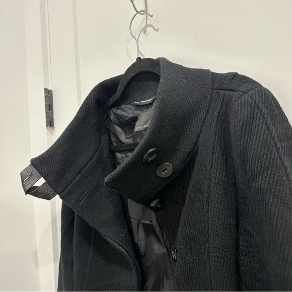 MACKAGE VINTAGE COAT WOOL LEATHER TRIM BELTED JACKET BLACK SIZE PS - Picture 8 of 14